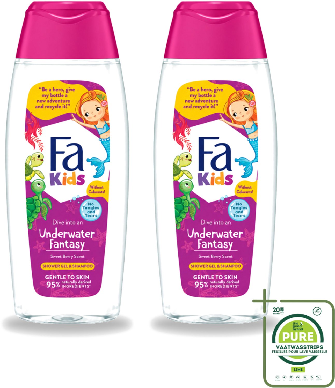 2 x Fa – Douchegel & Shampoo – Kids Underwater Fantasy – 250 ml - Grootverpakking - Vaatwasstrips - Kinderdouchegel - Kindershampoo - 2 In 1 Douchegel En Shampoo - Milde Reiniging Voor Kinderen - Dermatologisch Getest