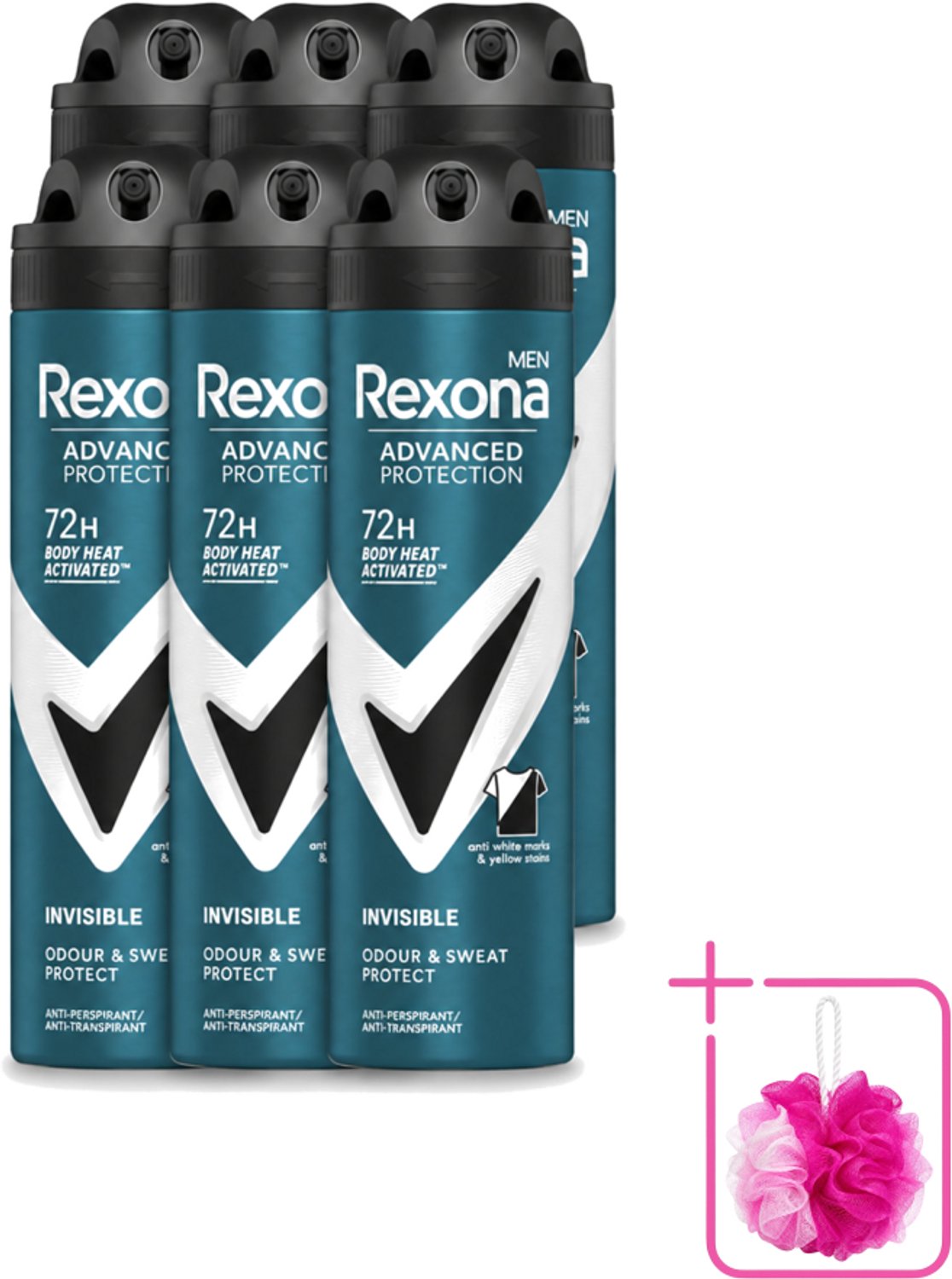 6 x Rexona Men - Deodorant Spray - Advanced Protection Invisible - Langdurige Frisheid - 150 ml - Bulkverpakking - Anti-transpiratie - Zweet