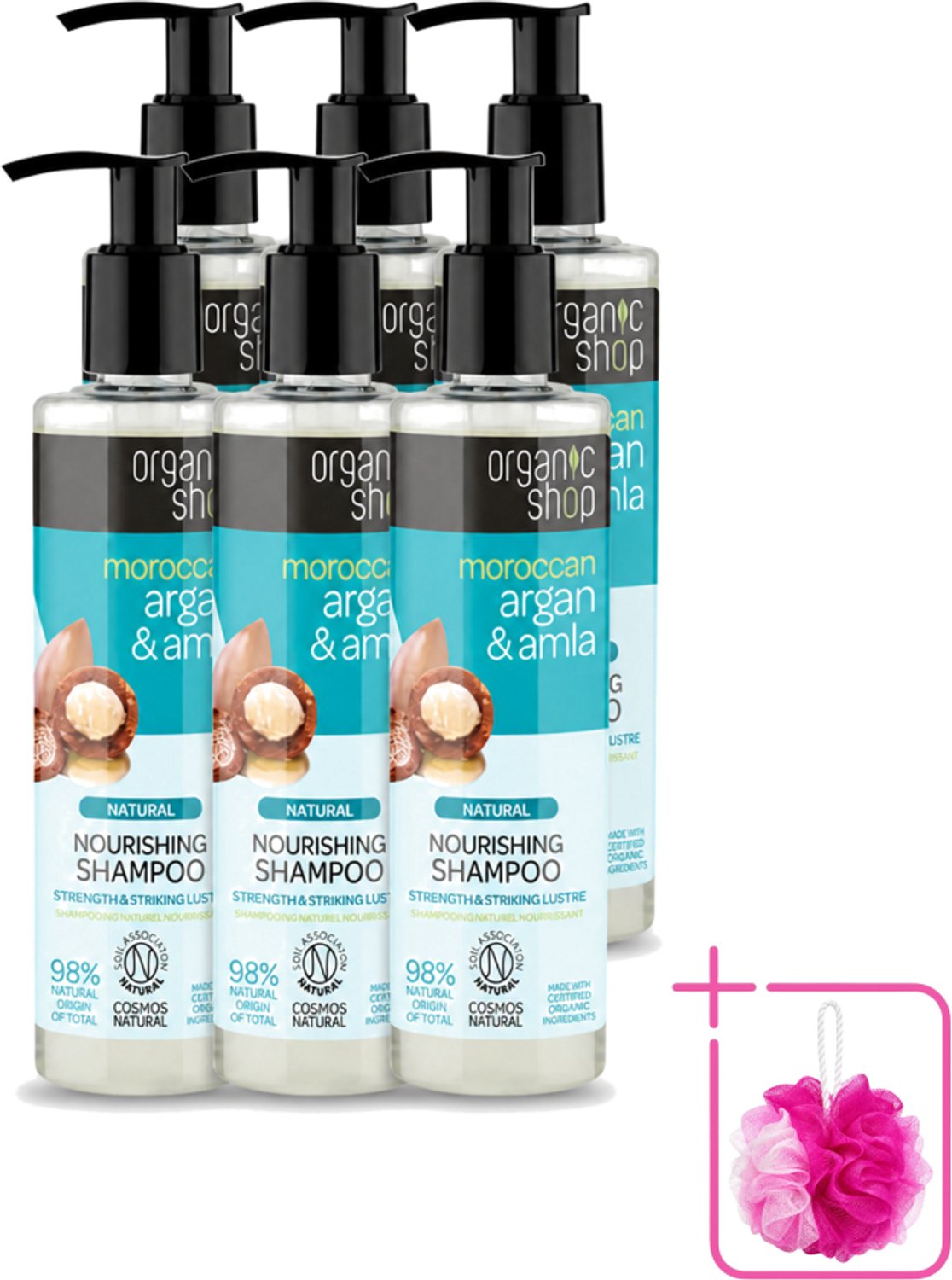 6 x Organic Shop - Natural Nourishing Shampoo - Argan Hair & Amla - Herstellend en Voedend - 280 ml - Bulkverpakking - Argan haar shampoo - Douchemop - Amla haar shampoo