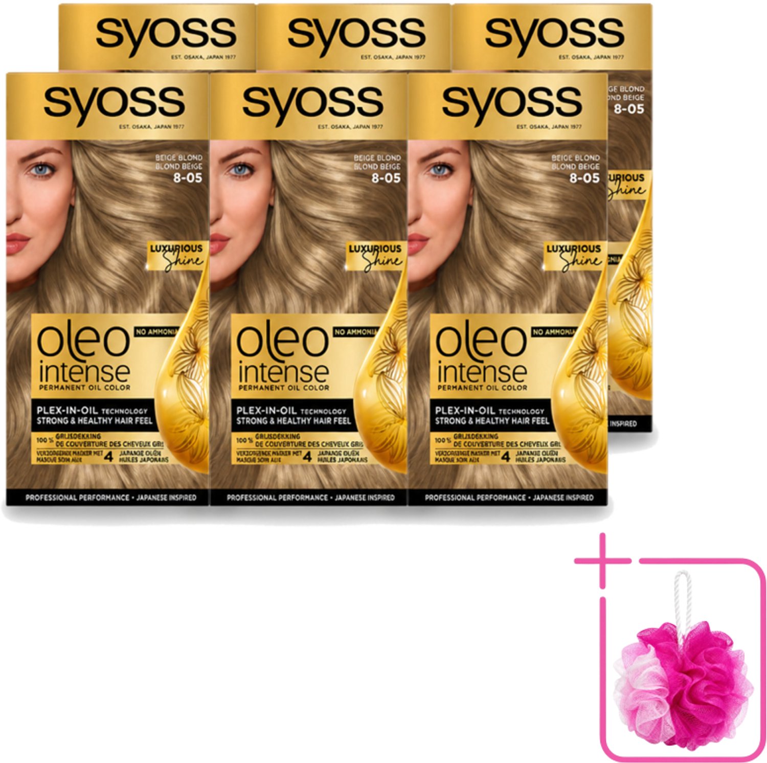 6 x SYOSS - Oleo Intense 8-05 Beige Blond - Haarverf - Zonder Ammoniak - Grijsdekking - Langdurige Kleur - Bulkverpakking - Haarkleuring - Douchemop - Haarkleur