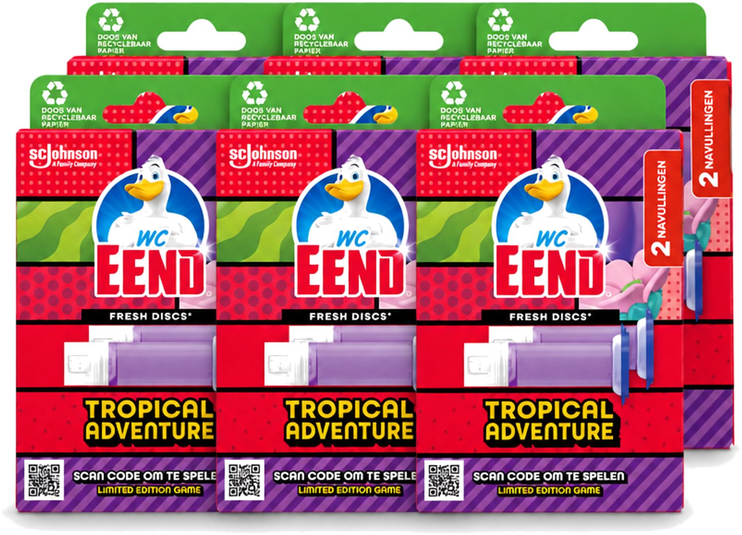 6 x WC Eend – Fresh Discs – Duo Navulling – Tropical Adventure – 72 ml - Voordeelverpakking - 6 stuks