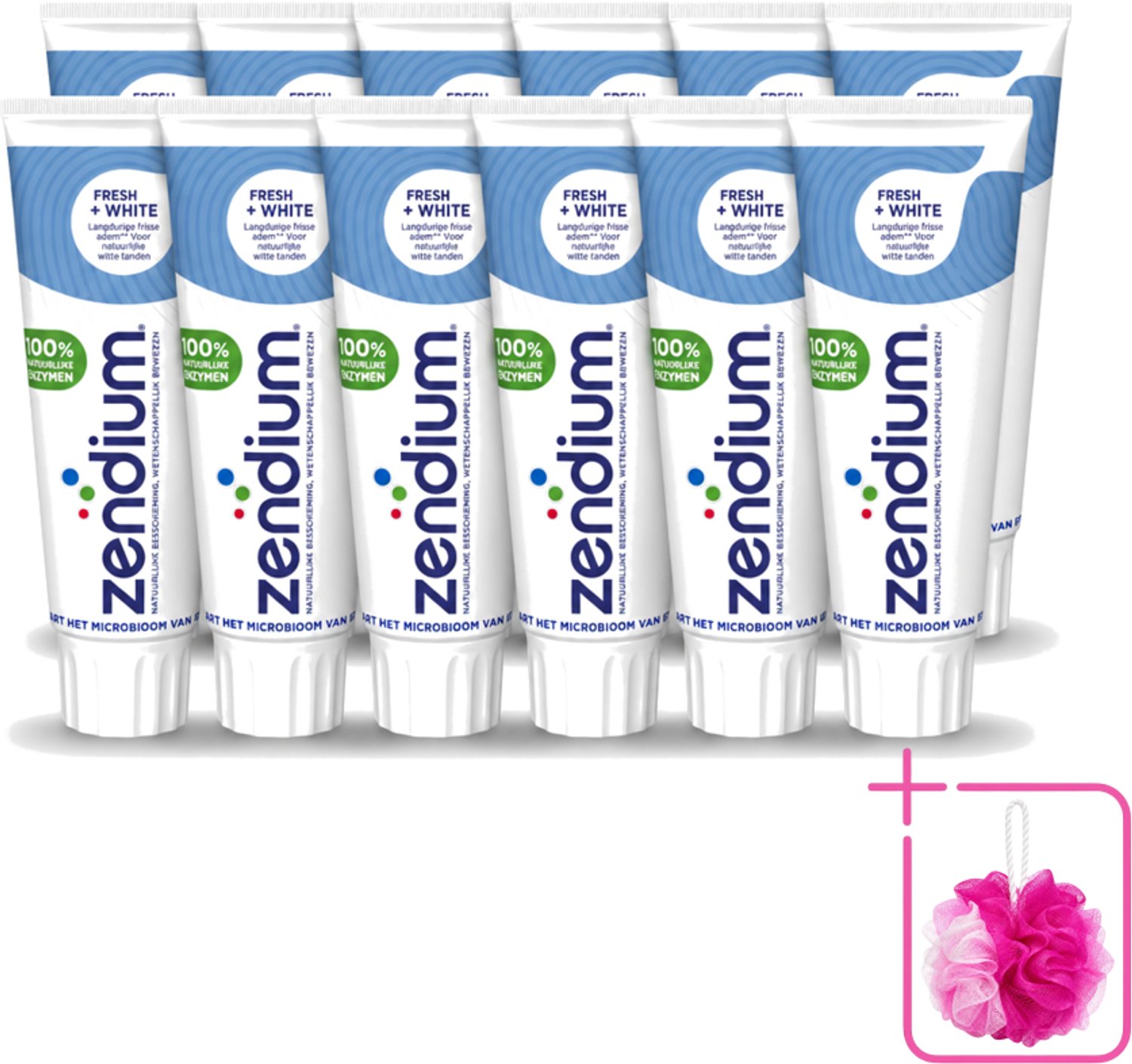 12 x Zendium - Tandpasta - Fresh+ White - 75 ml - Bulkverpakking - Tandpasta - Douchemop - Frisse adem