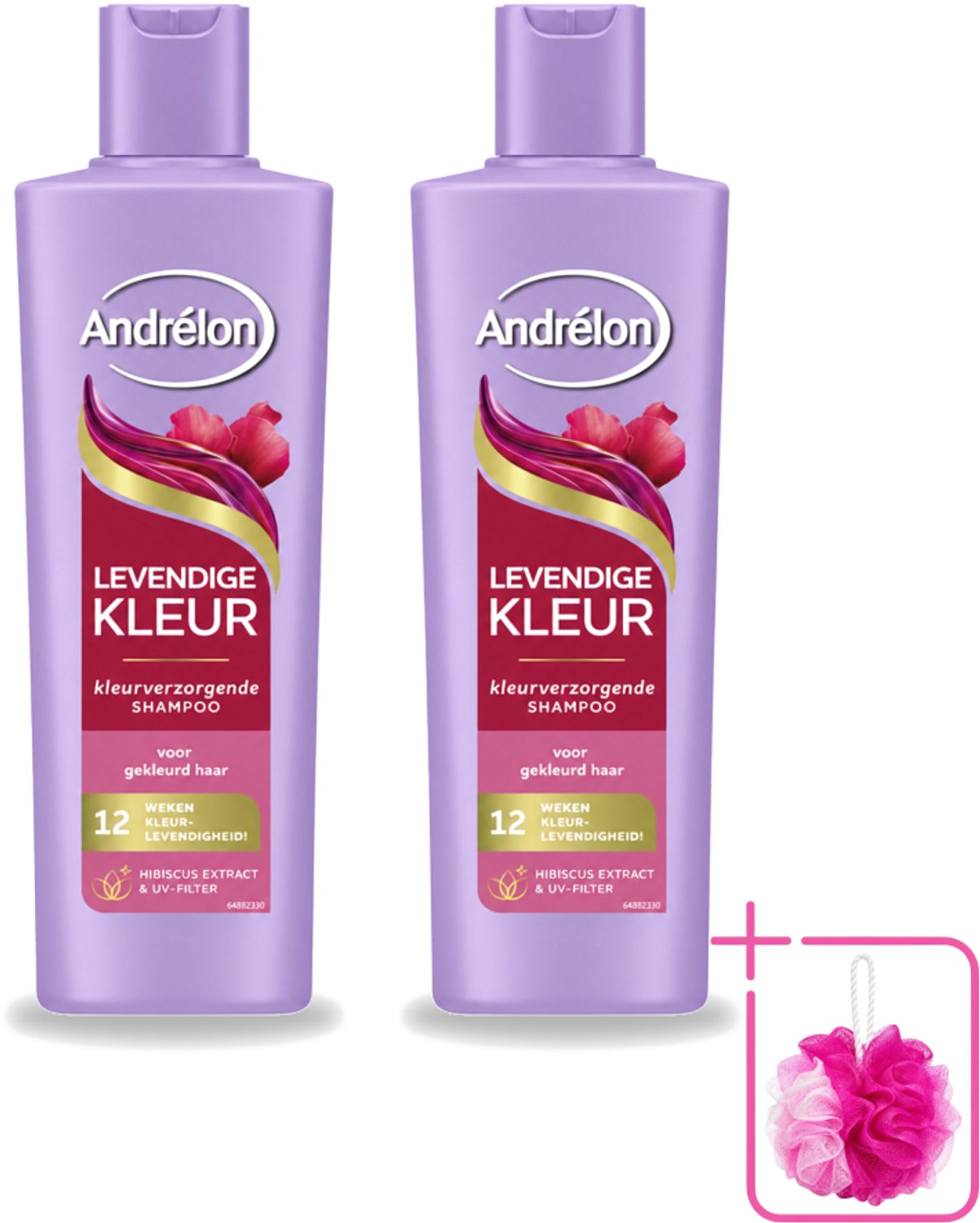 2 x Andrélon – Shampoo – Levendige Kleur – 250 ml - Bulkverpakking - Kleurbehoud haar - Douchemop - Hibiscus shampoo