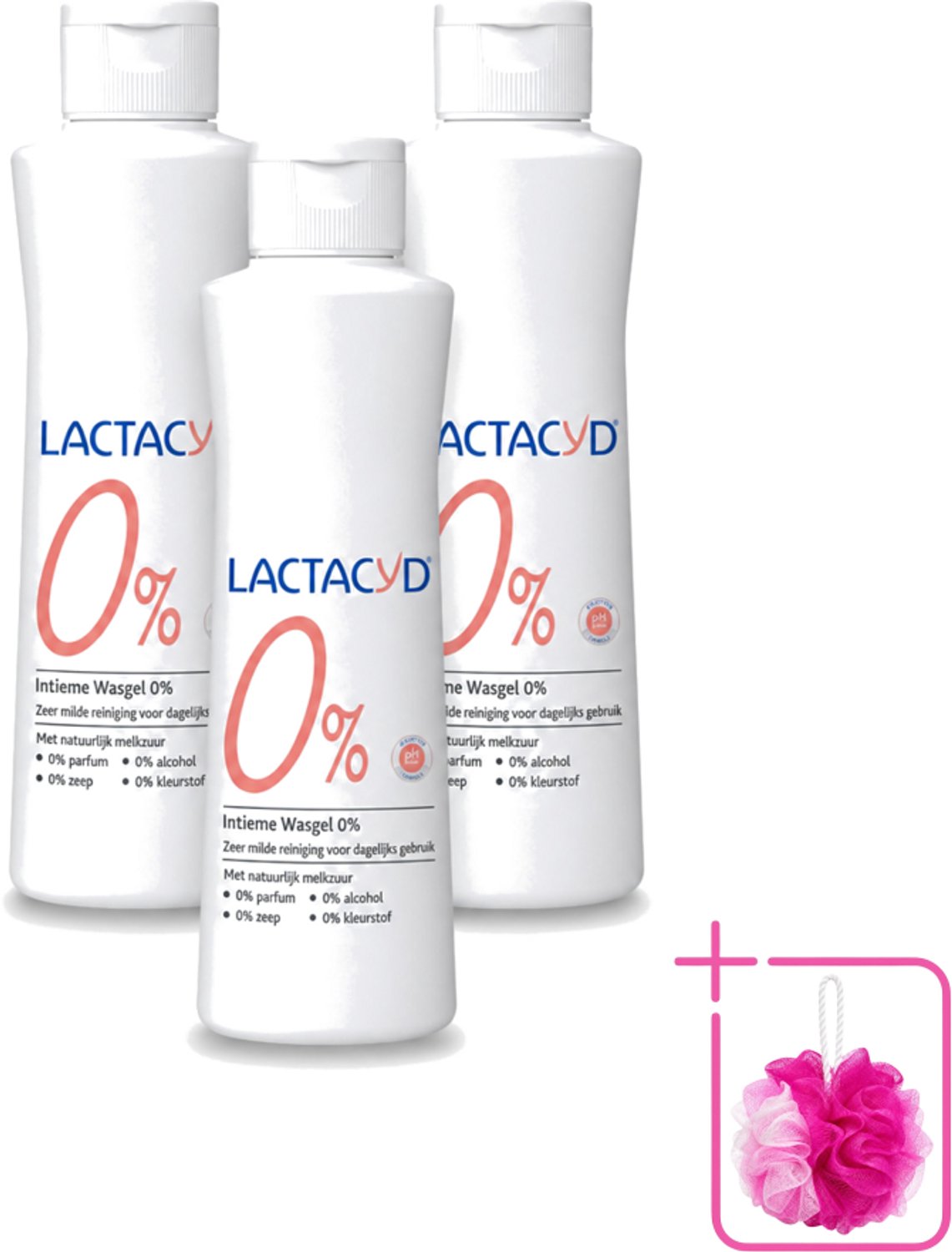 3 x Lactacyd – 0% – Milde Wasgel – 250 ml - Bulkverpakking - Intieme wasgel - Douchemop - Gevoelige huid
