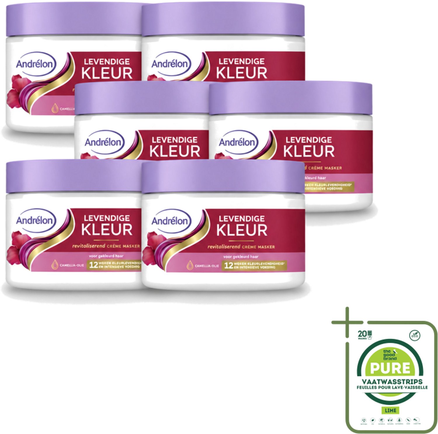 6 x Andrélon – Crème Haarmasker – Levendige Kleur – 300 ml - Grootverpakking - Vaatwasstrips - Gekleurd Haar Verzorging - Kleur Behoud - Haar Glans - Haar Voeding - Haar Herstel