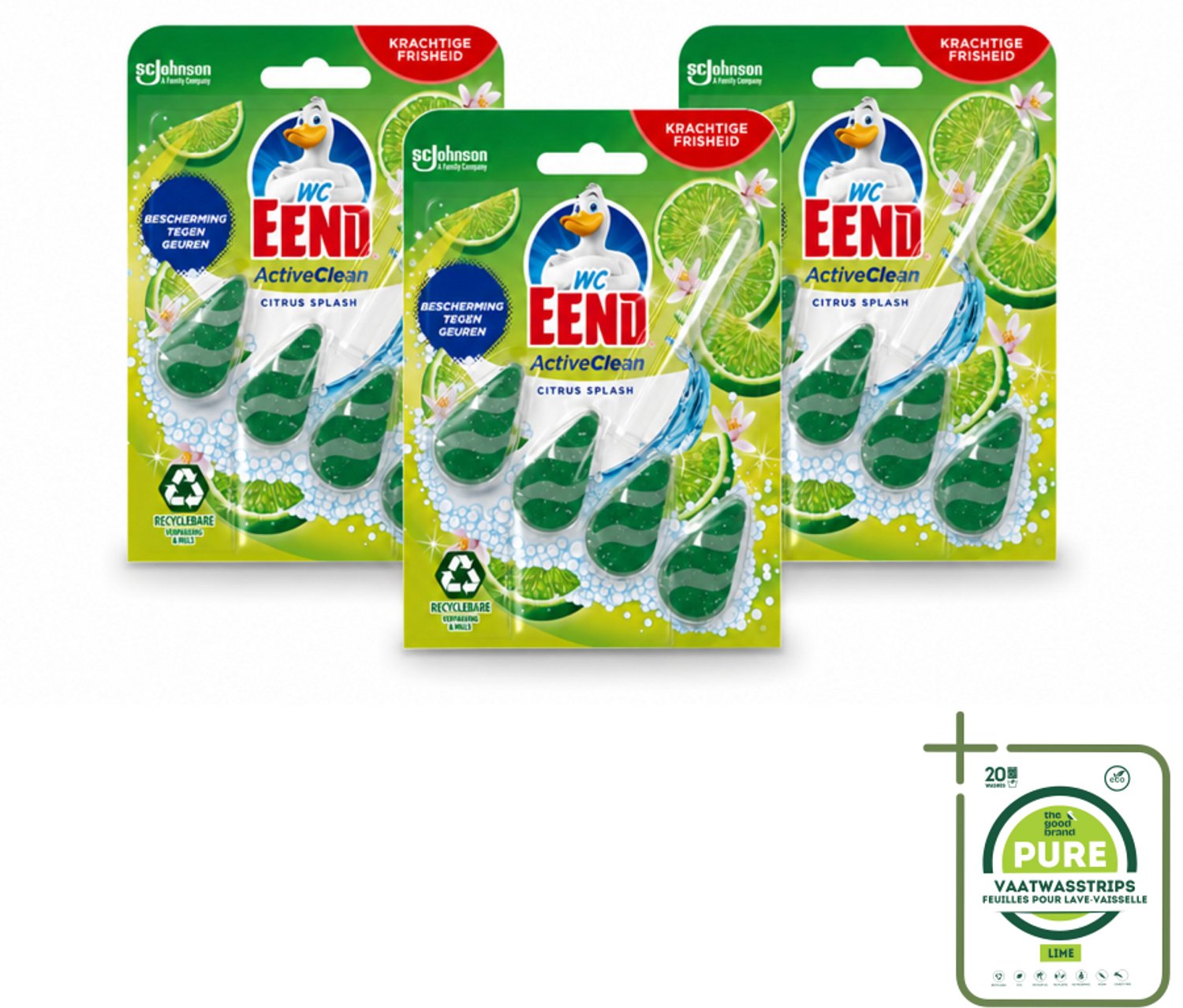 3 x WC Eend – Toiletblok – Active Clean – Citrus – 38 g - Grootverpakking - Vaatwasstrips - Toiletblok - Toilet Reinigen - Actief Schuim - Citrusgeur - Toilet Schoon