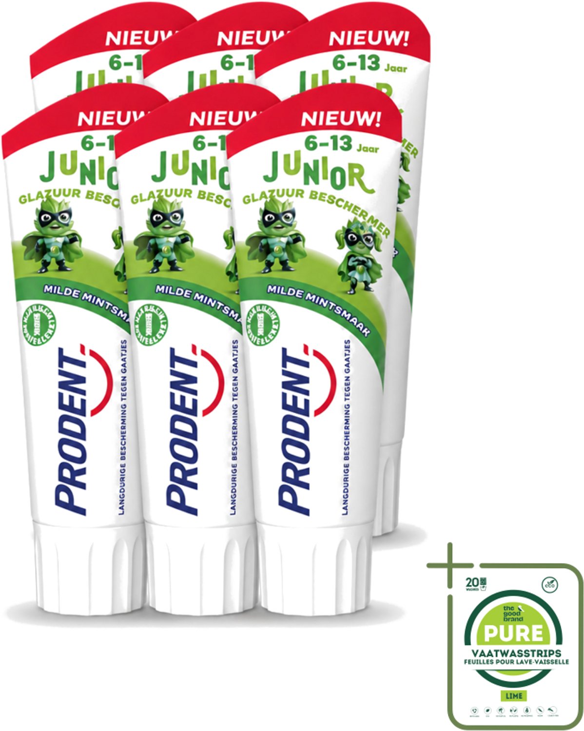 6 x Prodent – Tandpasta Glazuurbeschermer – Kids 6+ – 75 ml - Grootverpakking - Vaatwasstrips - Glazuurbeschermende Tandpasta - Kindertandpasta - Gaatjespreventie - Fluoride - Wisselgebit