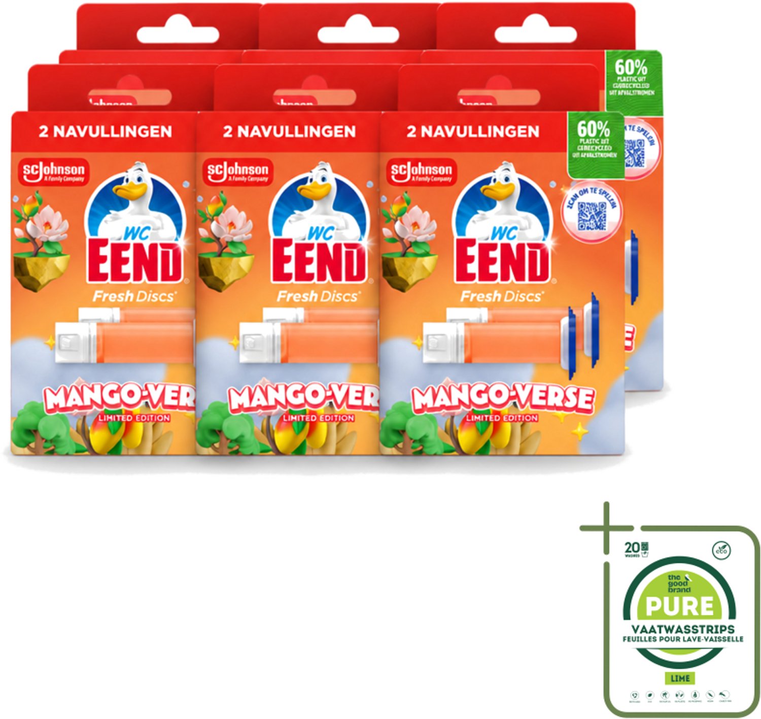 6 x WC Eend – Fresh Discs – Duo Navulling – Mango Verse – 72 ml - Grootverpakking - Vaatwasstrips - Toilet Navulling - Fris Toilet - Mango Geur - Kalkaanslag Voorkomen - Toilet Reinigen
