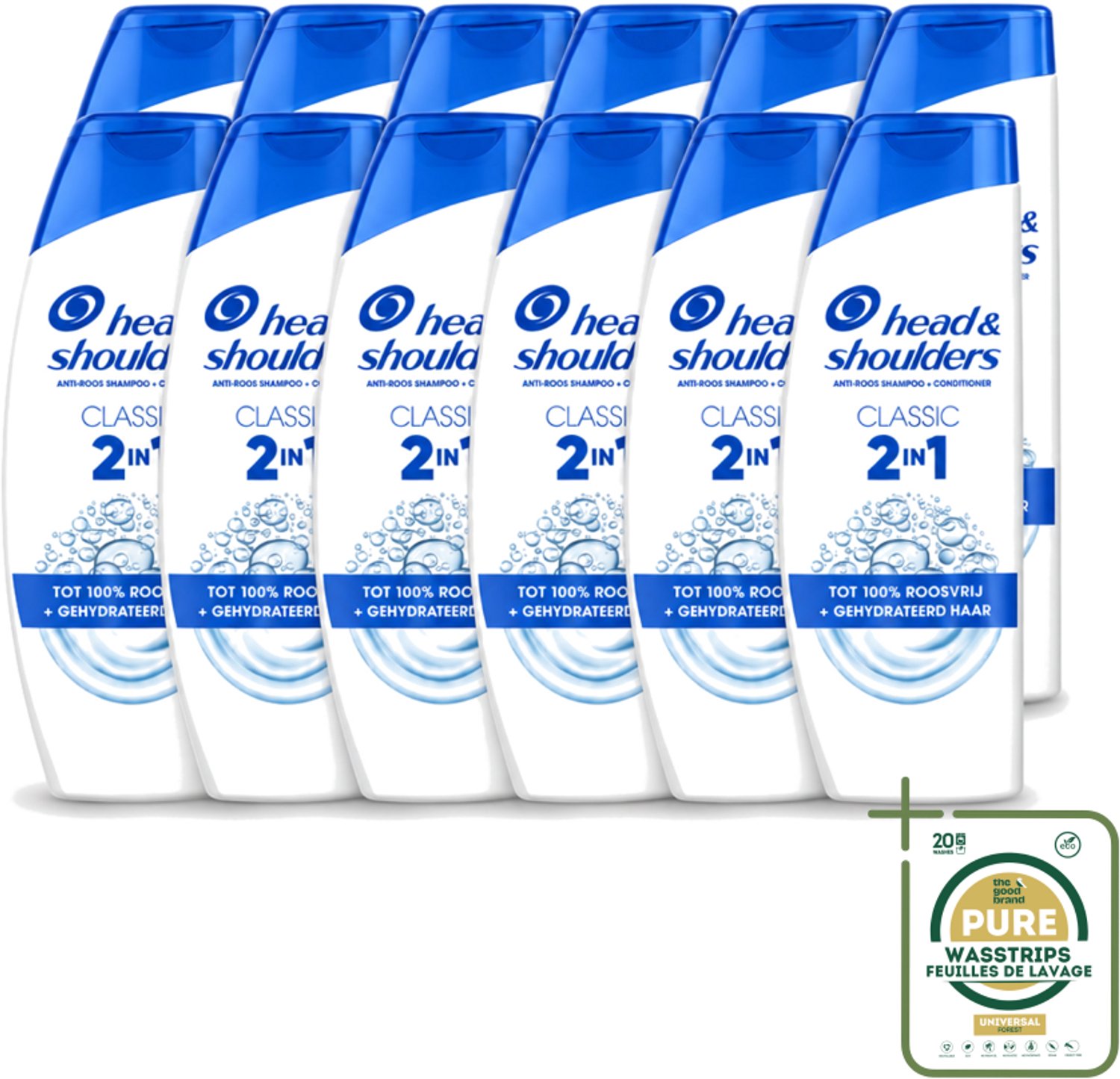 12 x Head & Shoulders – 2-in-1 – Classic – 625 ml - Wasstrips - Anti-roos Shampoo - 2-in-1 Shampoo - Shampoo Tegen Roos - Hoofd En Schouders - Haar Verzorging