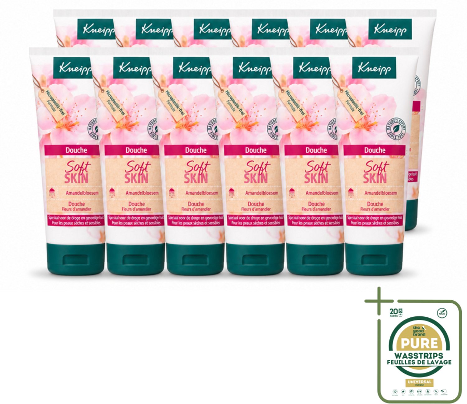 12 x Kneipp – Amandel – Douche – 75 ml - Wasstrips - Amandel Douche - Douche Voor Gevoelige Huid - Zeepvrije Douche - Hydraterende Douche - Douche Voor Droge Huid