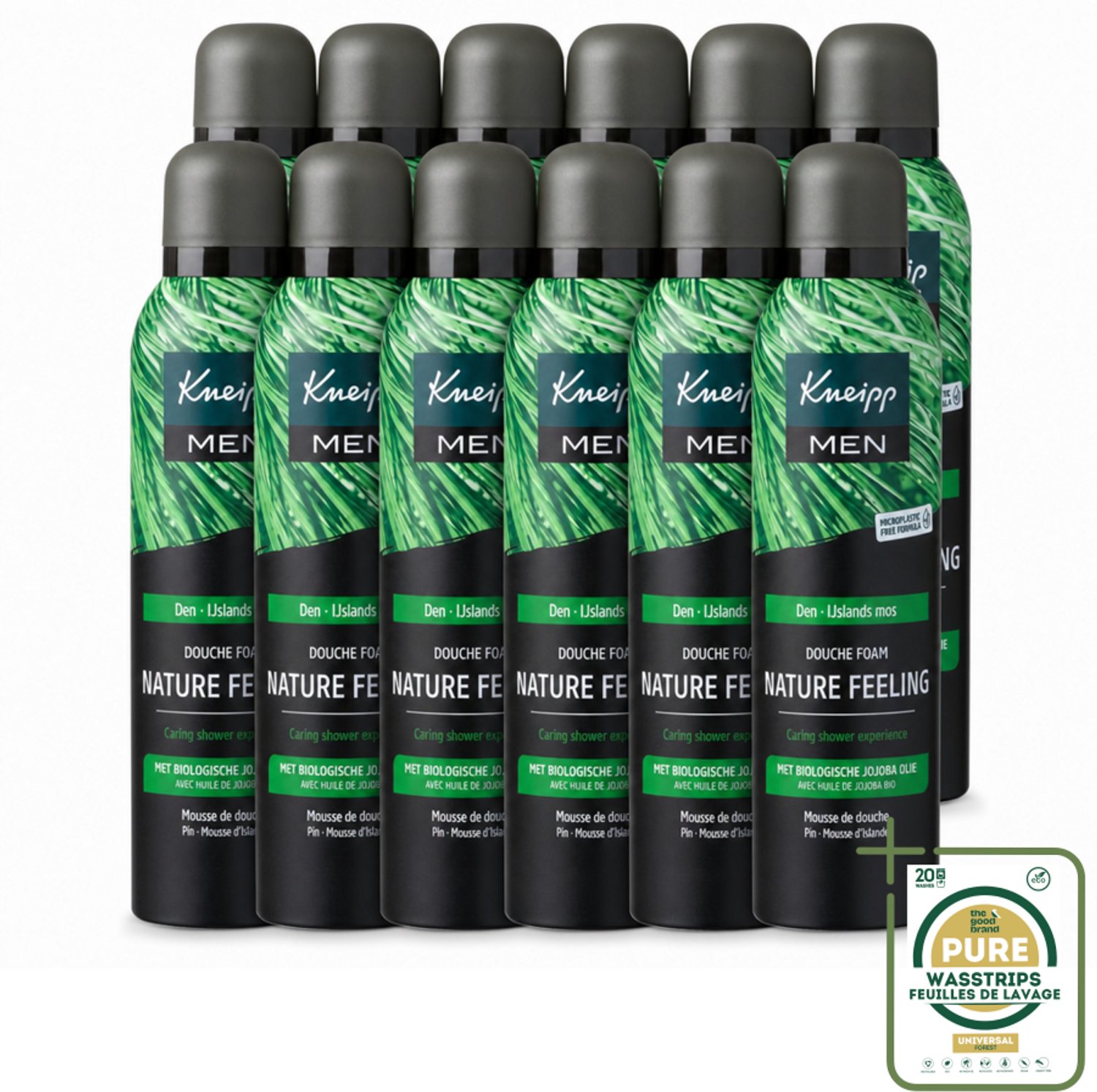 12 x Kneipp – Men Nature Feeling – Douche Foam – Frisse Dennengeur – 200 ml - Wasstrips - Douche Foam - Natuurlijke Douche - Frisse Den Geur - Schuim Voor De Badkamer - Verzorgende Douche