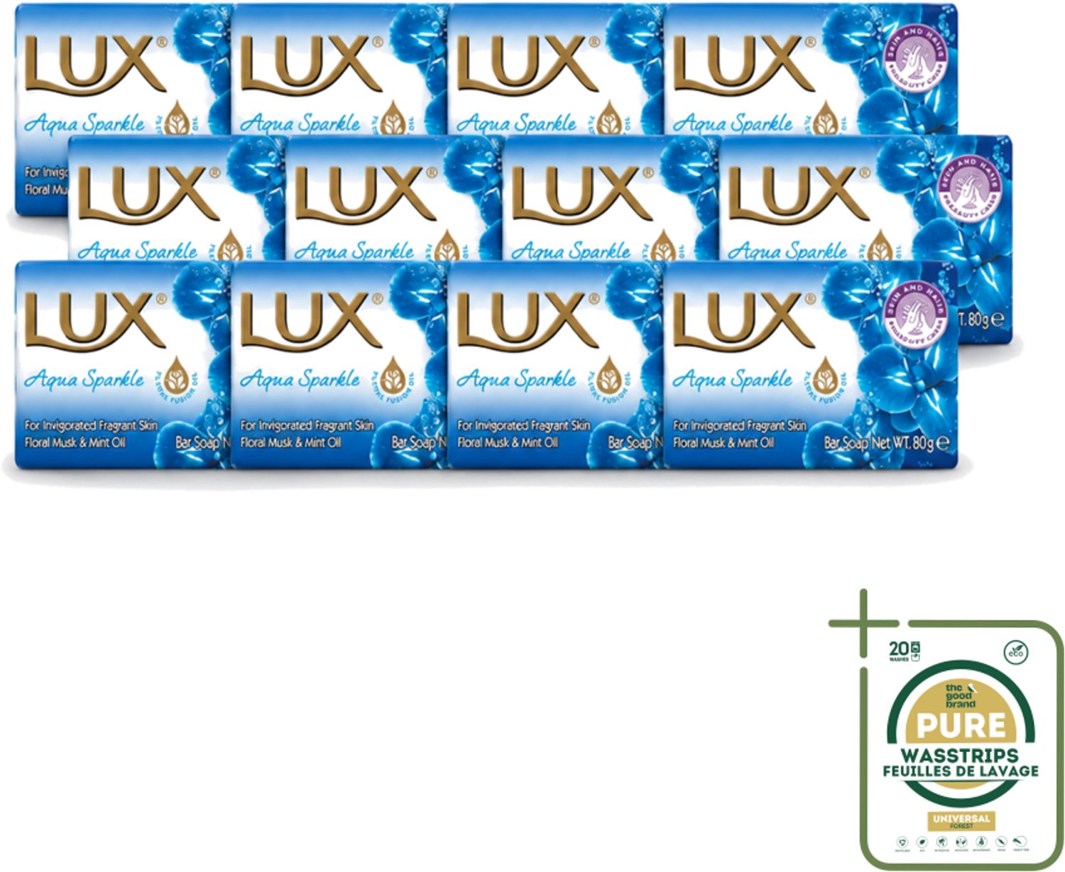 12 x Lux – Bar Soap – Aqua Sparkle – 80 g - Wasstrips - Zeeptablet - Aqua Sparkle - Reiniging - Huidverzorging - Frisse Geur