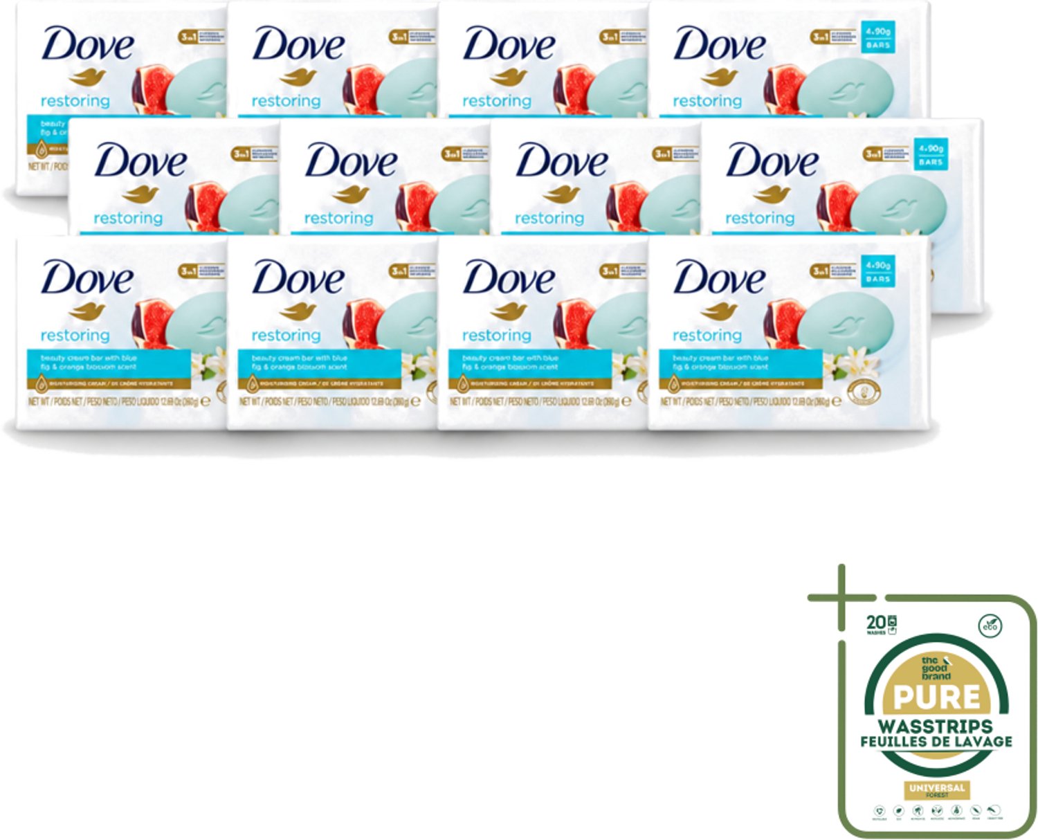 12 x Dove – Zeep – Go Fresh Restore – 4 x 90 g - Wasstrips - Zeep - Handen Reinigen - Lichaam Reinigen - Frisse Geur - Milde Zeep