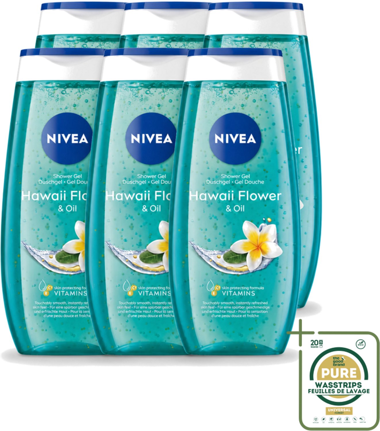 6 x Nivea – Douchegel – Hawaii Flower & Oil – 250 ml - Wasstrips - Douchegel Hawaii - Douchegel Hawaii Flower - Douchegel Hawaii Oil - Douchegel Hawaii Flower Oil - Douchegel Hawaii Geur