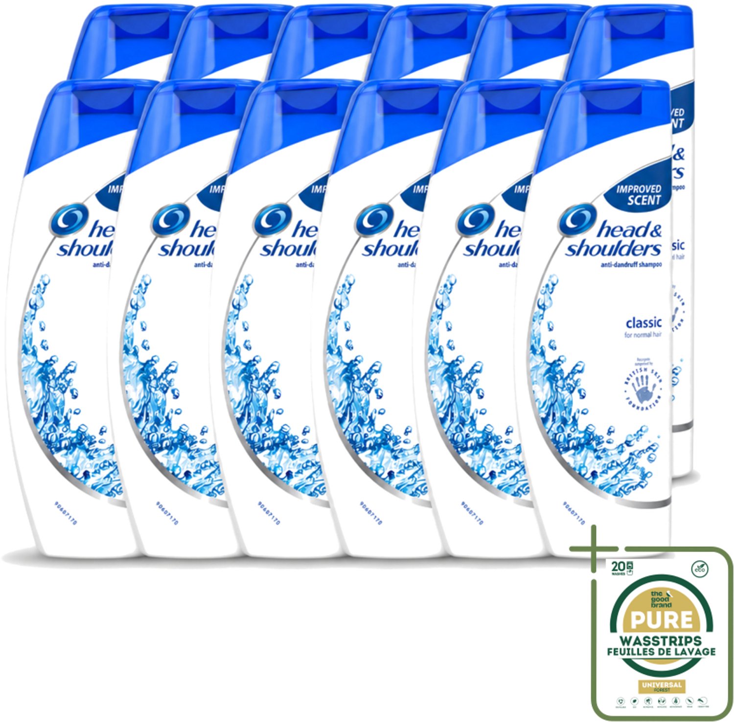 12 x Head & Shoulders - Shampoo - Classic Clean - 250ml - Wasstrips - Anti-roos Shampoo - Roosvrij Haar - Fris Haar - Schoon Haar - Hoofdhuid Verzorging