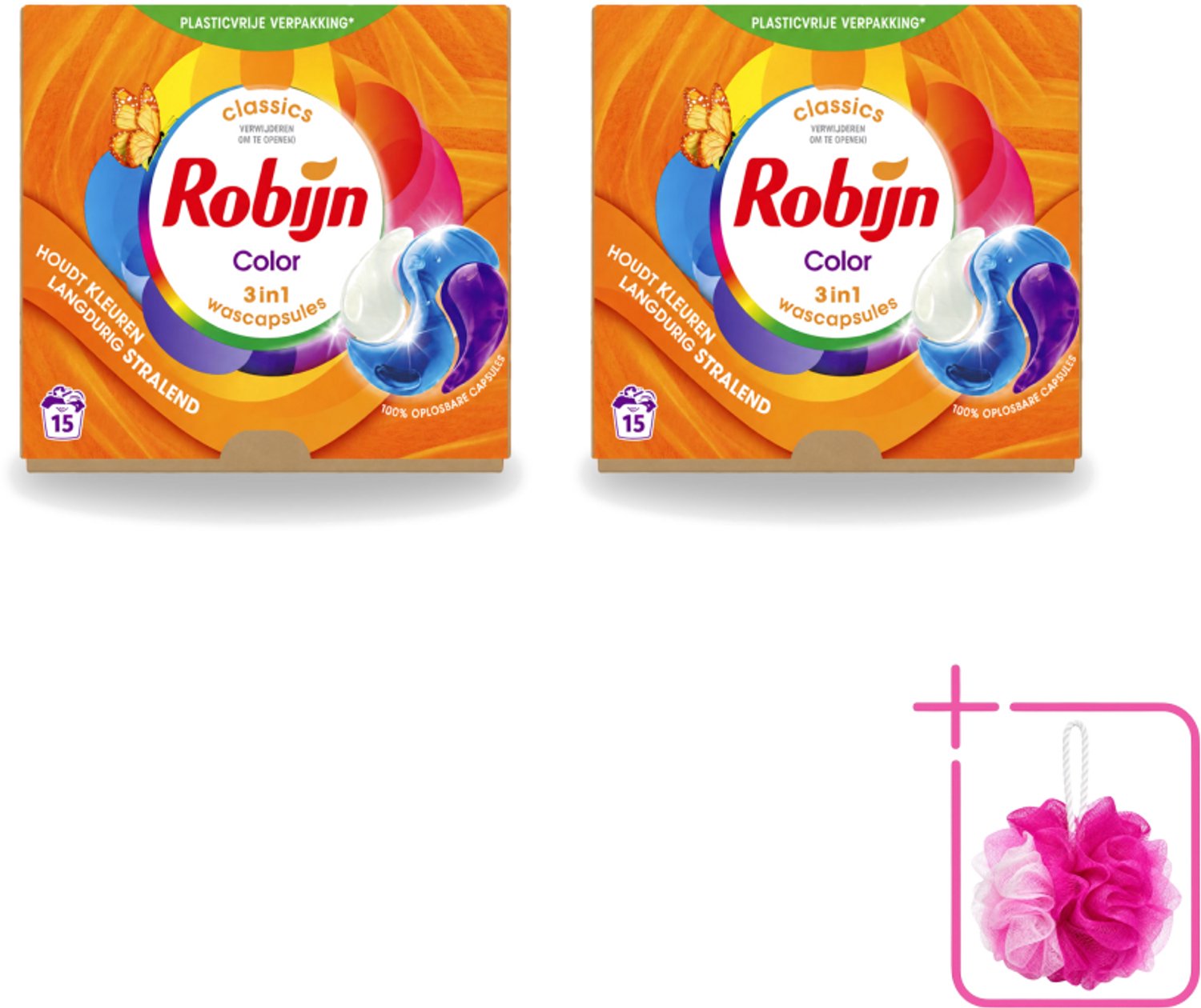 2 x Robijn – 3-in-1 Wascapsules – Color – 15 capsules - Bulkverpakking - Kleurbehoud - Douchemop - Wascapsules