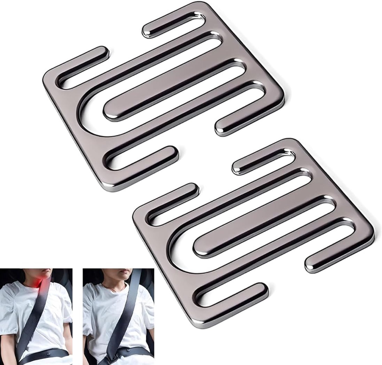 Veiligheidsgordelclip voor kinderen - 2 stuks - metalen anti-verstikkingsadapter - voorkomt wrijving bij autostoeltje - Vemera