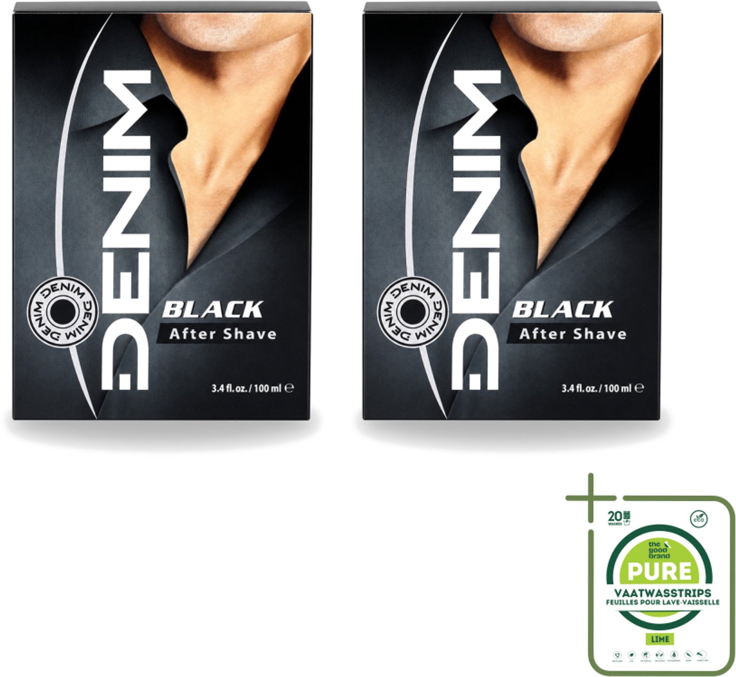 2 x Denim – Aftershave – Black – 100 ml - Grootverpakking - Vaatwasstrips - Aftershave Man - Aftershave Voor Mannen - Aftershave Na Scheren - Schermpoeder - Huidverzorging Na Scheren