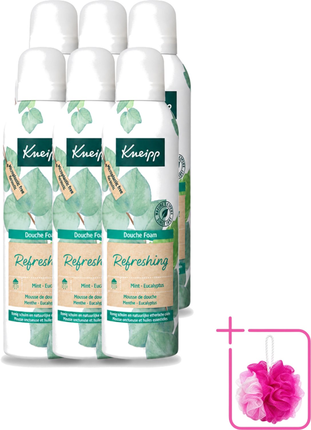 6 x Kneipp - Douchefoam - Mint & Eucalyptus - Vegan - 200 ml - Bulkverpakking - Douchefoam - Douchemop - Mint en eucalyptus