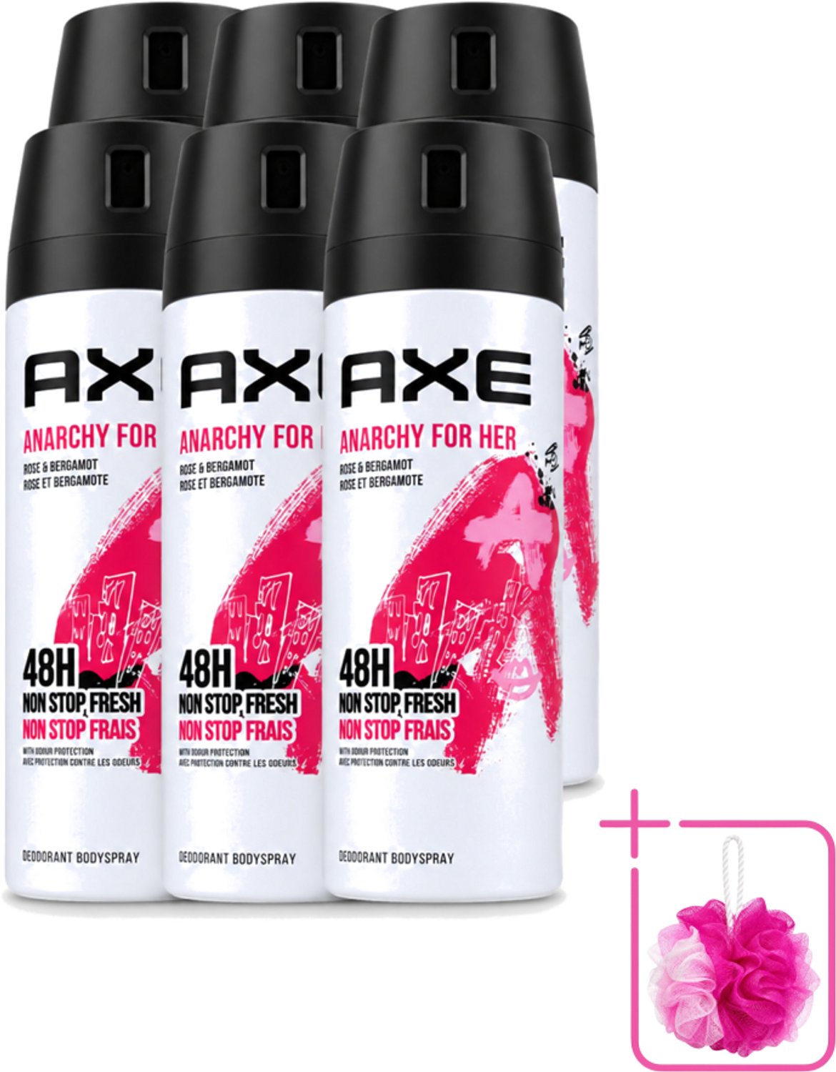 6 x Axe - Deodorant Bodyspray - 48hrs Non Stop Fresh - Anarchy For Her - Rose & Bergamot - 150 ml - Bulkverpakking - Deodorant - Geur
