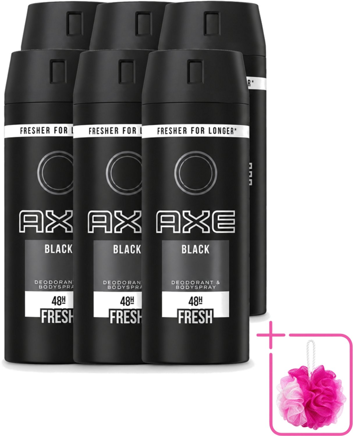 6 x Axe - Deodorant Bodyspray - 48hrs Fresh - Black - 150 ml - Bulkverpakking - Axe Deo - Zweetgeur