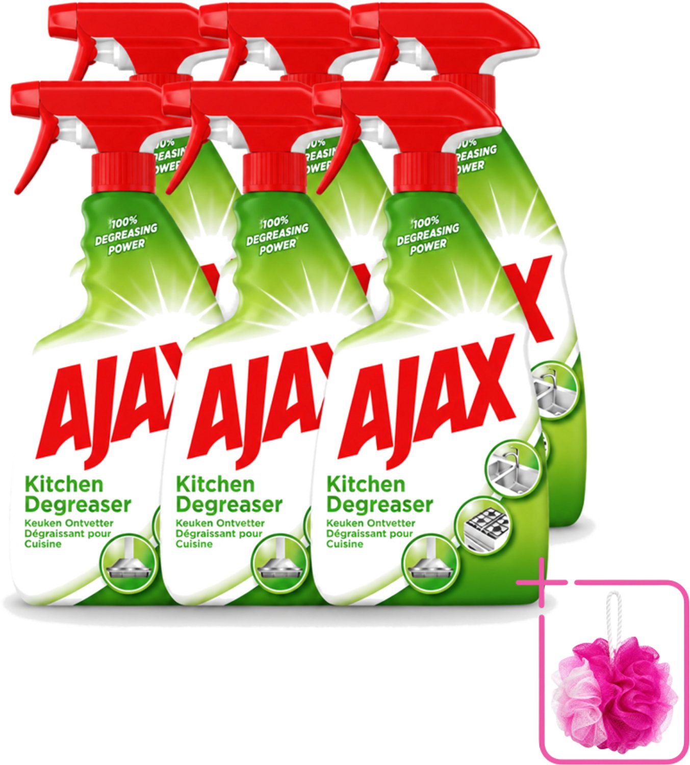 6 x Ajax - Keuken Ontvetter Spray - Verwijdert Hardnekkig Vet - 750 ml - Bulkverpakking - Keuken reinigen - Douchemop - Vet verwijderen