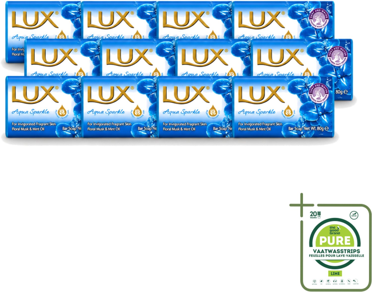 12 x Lux - Zeep - Aqua Sparkle - Hydraterend - Verkwikkende Geur - 80 g - Grootverpakking - Vaatwasstrips - Zeep - Reinigen - Hydrateren - Geur - Schuim