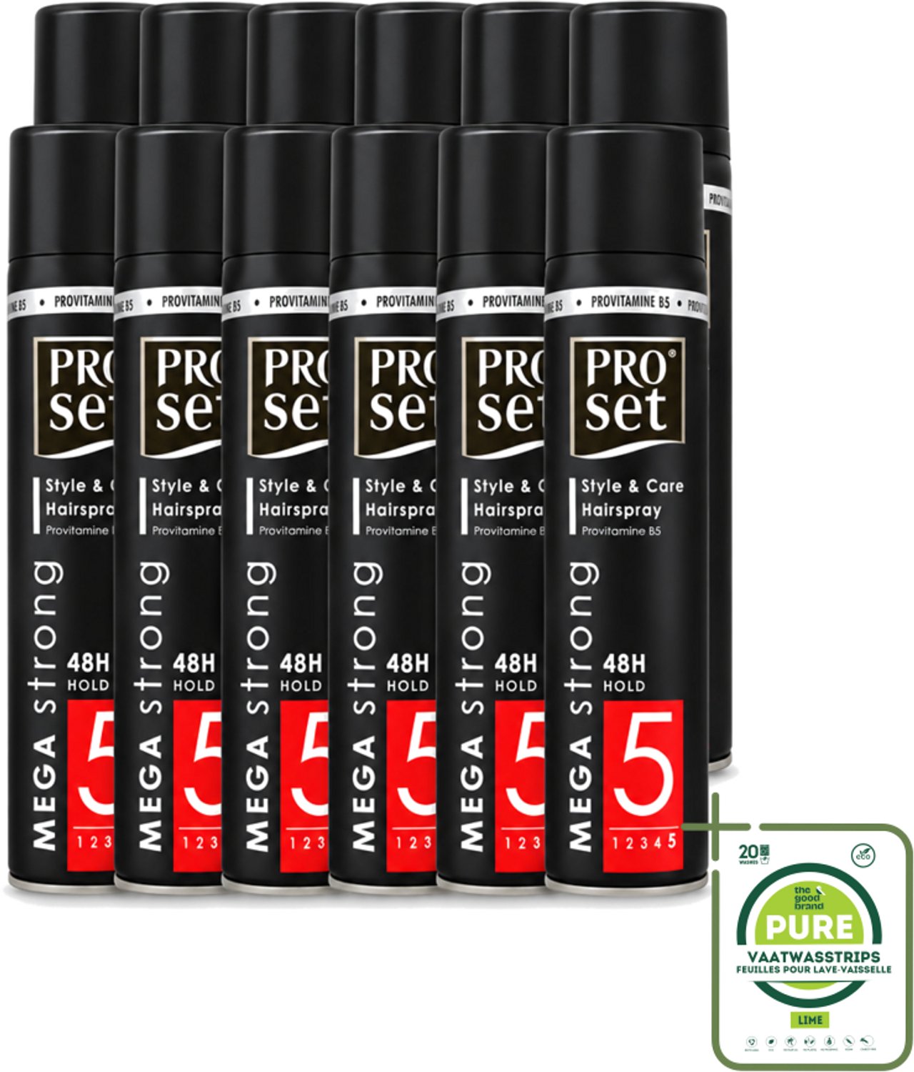 12 x Proset - Haarspray - Mega Strong - 48 uur Werking - 300 ml - Grootverpakking - Vaatwasstrips - Haarspray - Sterk Haarspray - 48 Uur Houden - Volume Haarspray - Gezond Haar