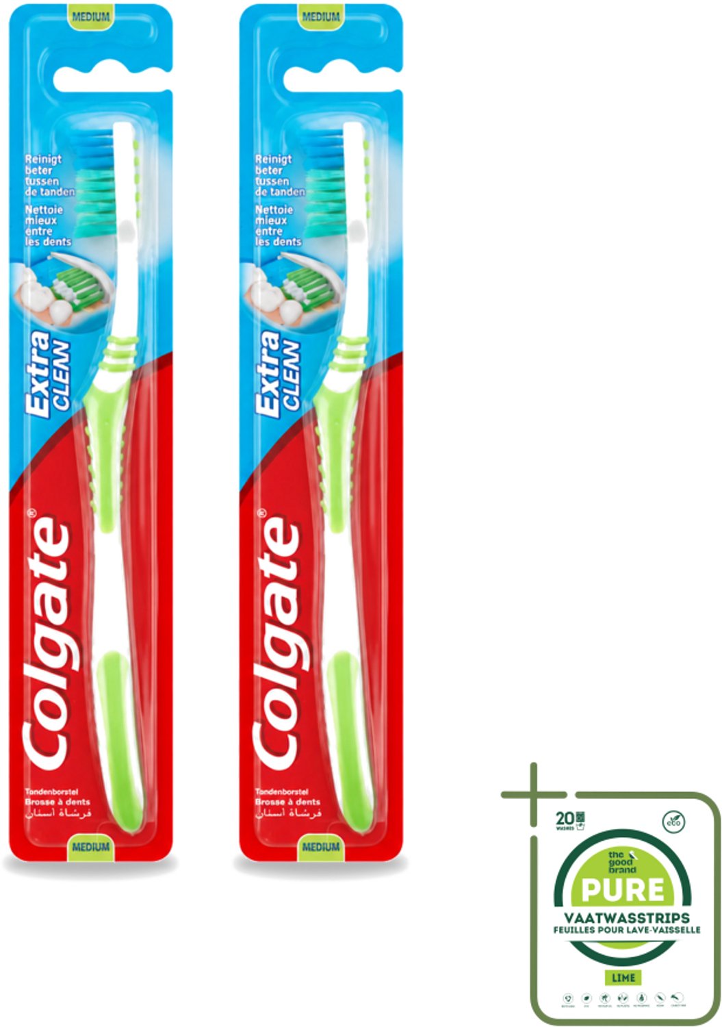 2 x Colgate - Tandenborstel - Extra Clean Medium - 1 Tandenborstel - Grootverpakking - Tandenborstel - Tandenpoetsen - Tandenborstel Medium - Tandenborstel Extra Clean - Tandenborstel Gebogen Kop