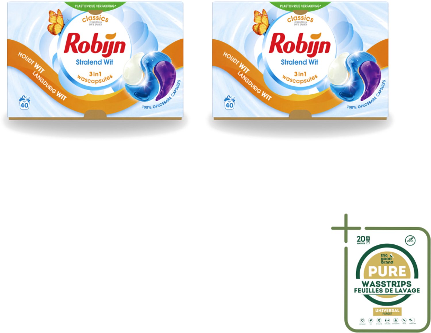 2 x Robijn - Stralend Wit - 3-in-1 Wascapsules - Houdt Langdurig Wit - 40 Wascapsules - Wasstrips - Wit Was - Wascapsules - Was Reiniging - Was Verzorging - Was Geur