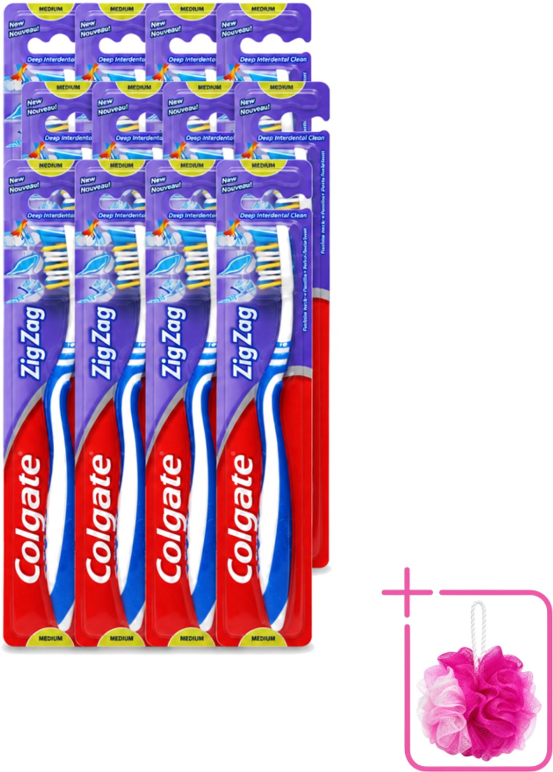 12 x Colgate - Tandenborstel - ZigZag Medium - 1 Tandenborstel - Bulkverpakking - Tandenborstel - Douchemop - Tandenborstel zigzag