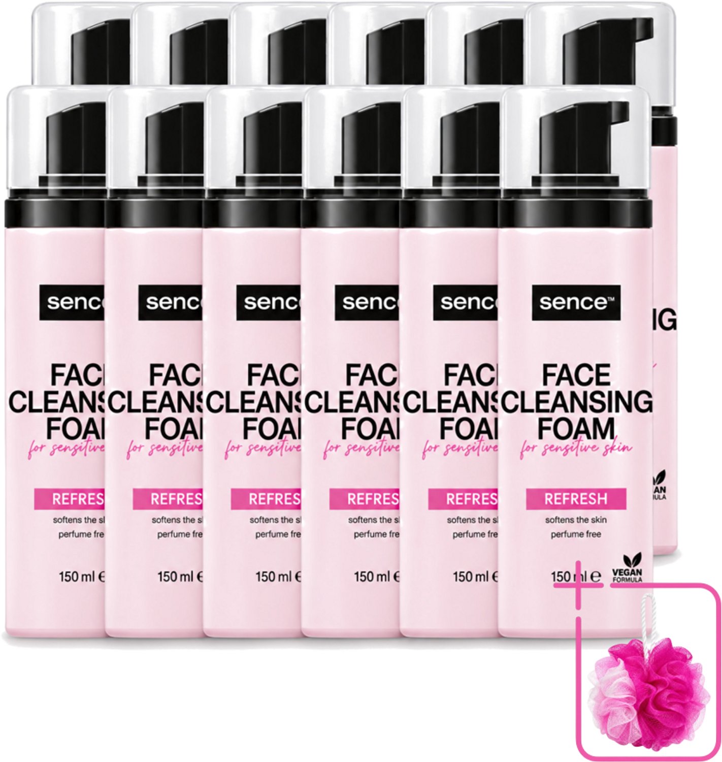 12 x Sence - Gevoelige Huid - Gezichtsreiniger - Foam - 150 ml - Bulkverpakking - Gevoelige huid reinigen - Douchemop - Gezichtsreiniger foam