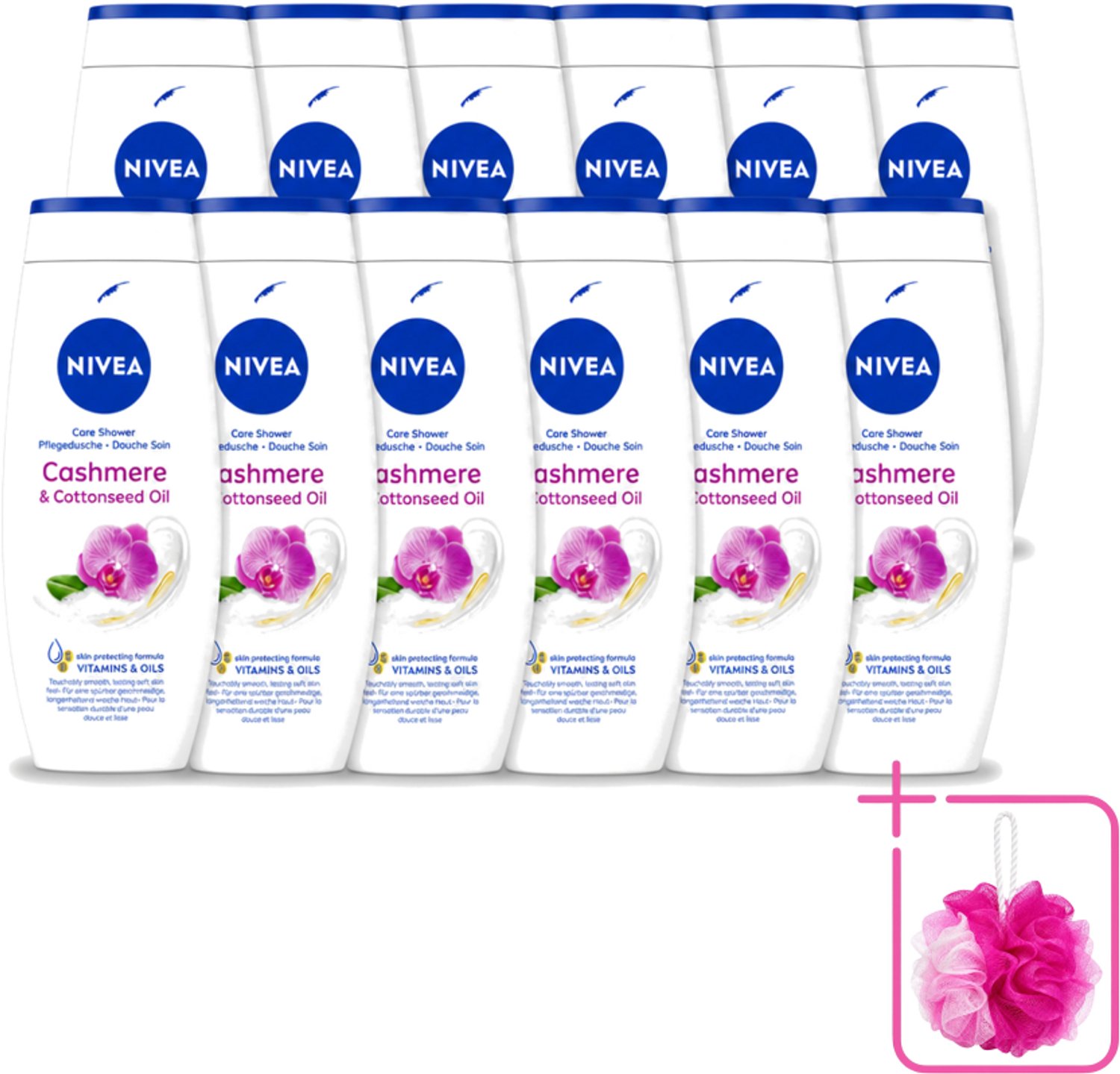 12 x Nivea - Douche Cashmere Moments - Beschermend - 250 ml - Bulkverpakking - Douchegel cashmere - Douchemop - Beschermende douchegel