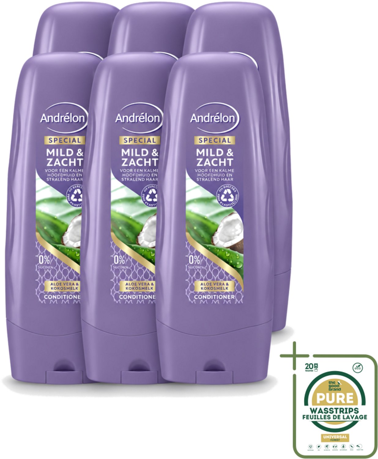 6 x Andrélon - Mild & Zacht - Conditioner - Voor Gevoelige Hoofdhuid - 300 ml - Wasstrips - Gevoelige Hoofdhuid - Droge Hoofdhuid - Zachte Haar - Glanzend Haar - Kokosgeur