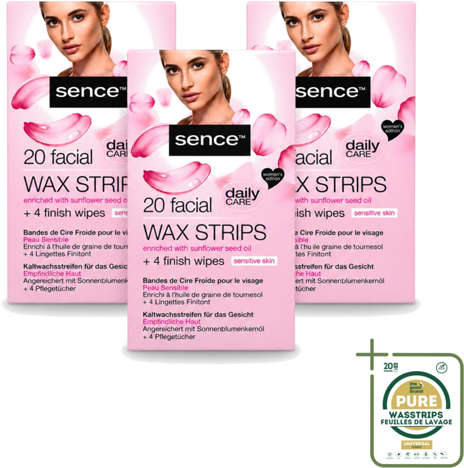 3 x Sence - Waxstrips - Gezicht - 20 Waxstrips - Wasstrips - Gezichts-waxstrips - Gezichts-wax - Gezichts-ontharing - Haartjes Verwijderen - Gladde Huid
