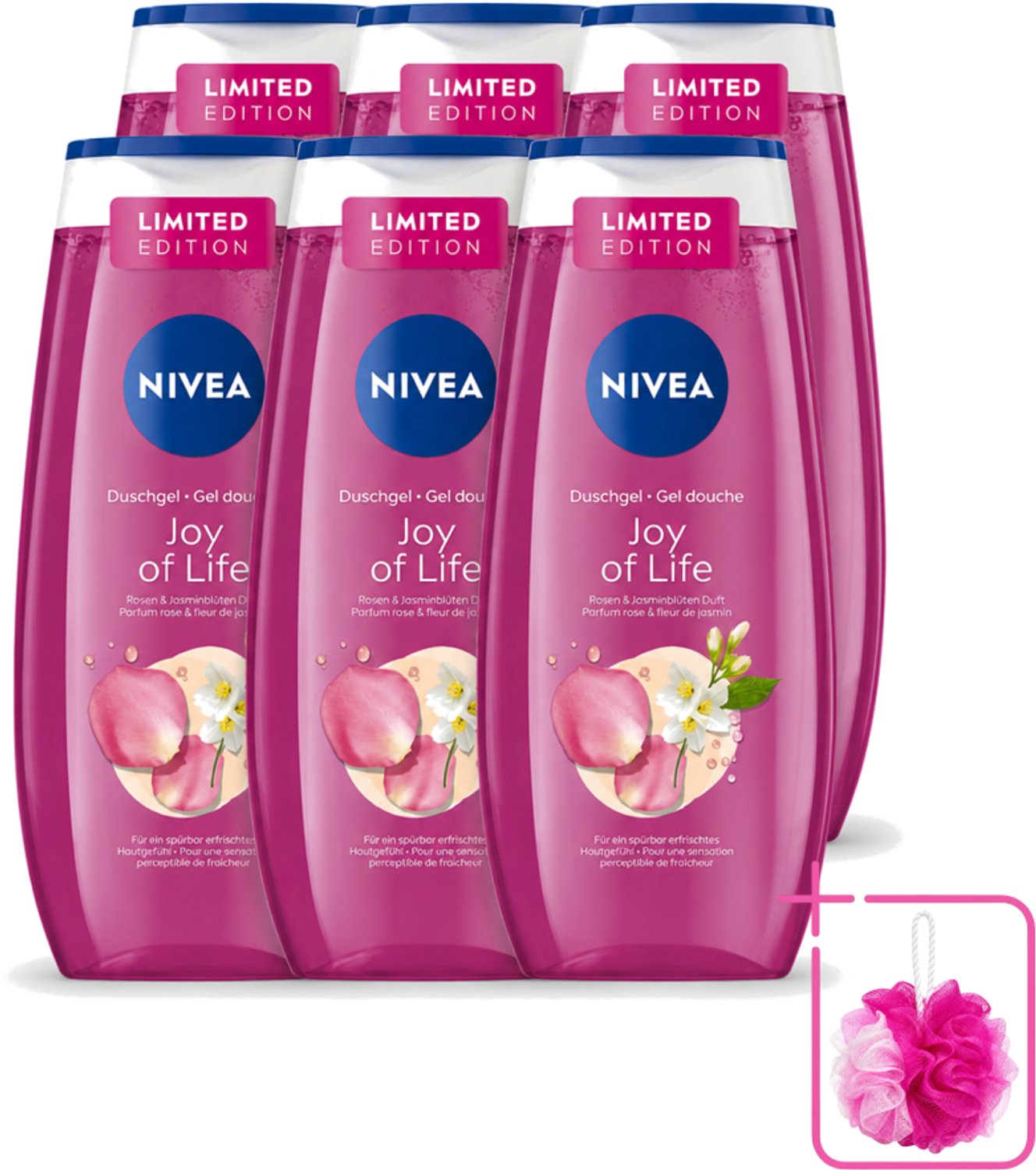6 x Nivea - Douchegel - Joy of Life - Verfrissend Effect - 250 ml - Bulkverpakking - Douchegel - Douchemop - Frisse geur