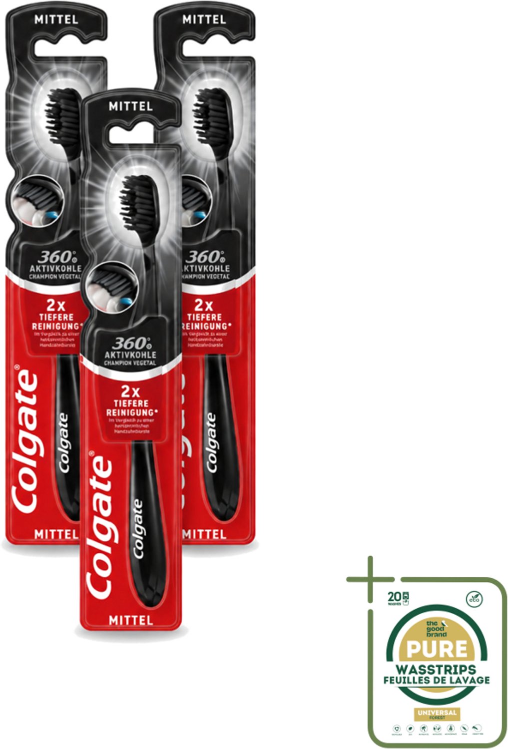 3 x Colgate - Tandenborstel - Charcoal Black 360 Medium - Zwart - 1 Tandenborstel - Tandenborstel - Houtskool - Tandenborstel Houtskool - Mondverzorging - Tandenborstel 360