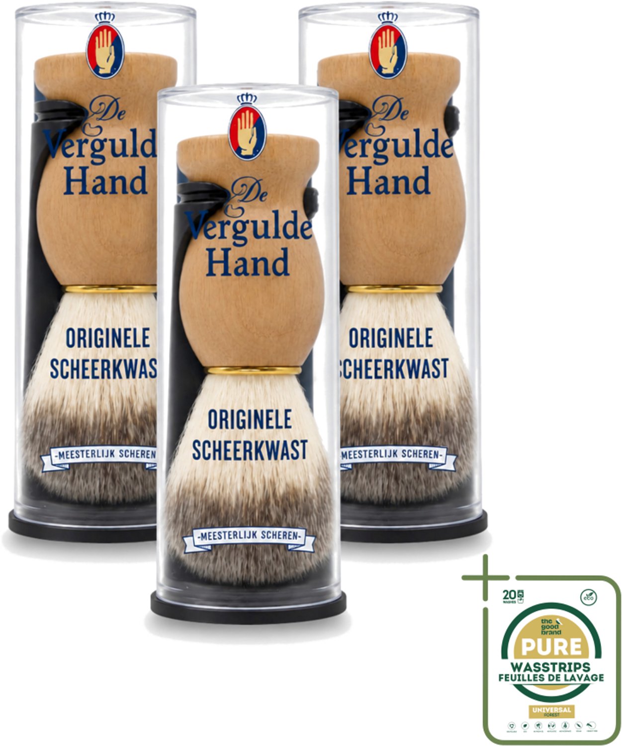 3 x De Vergulde Hand - Scheerkwast - Voor Kappers - Scheerkwast - Scheerbeleving - Scheerzeep - Baardharen - Huid Doorbloeding