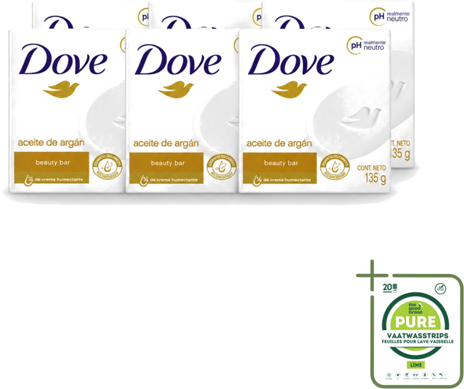 6 x Dove - Zeep - Arganolie - Verzorgend en hydraterend - 135 g - Grootverpakking - Vaatwasstrips - Zeep - Arganolie - Hydratatie - Huid Verzorging - Zachte Huid