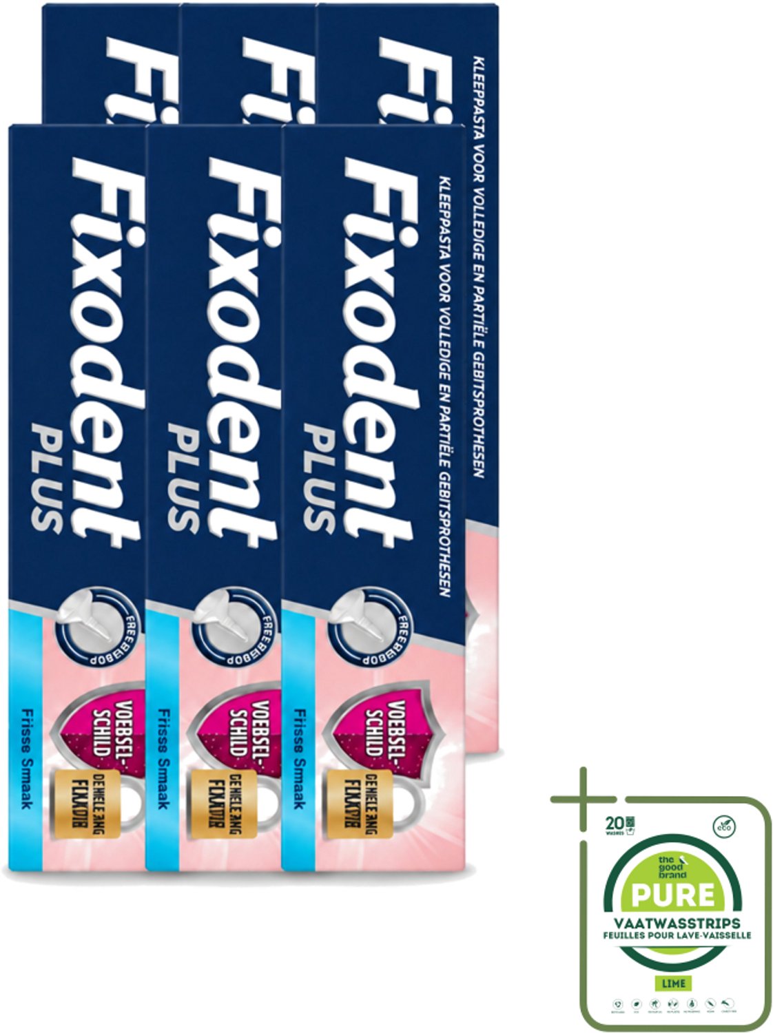 6 x Fixodent Plus – Kleefcrème – Food Barrier – Frisse Smaak – 40 g - Grootverpakking - Vaatwasstrips - Kleefpasta Kunstgebit - Voedselbarrière Kunstgebit - Kunstgebit Fixatie - Kunstgebit Bescherming - Frisse Muntsmaak Kunstgebit