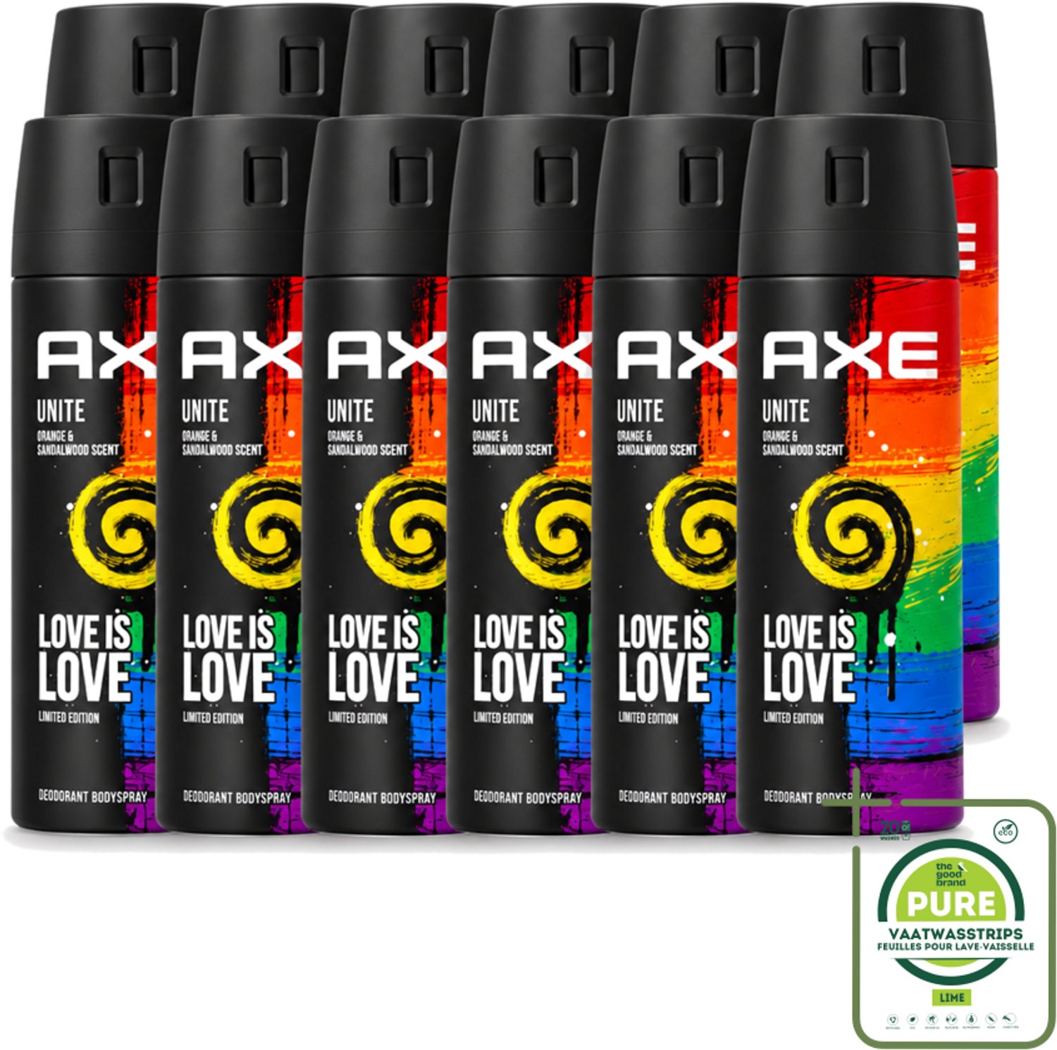 12 x Axe – Deodorant Spray – Unite – 150 ml - Grootverpakking - Vaatwasstrips - Deodorant Spray - Zweetgeur Bestrijding - Mannelijke Geur - Frisse Geur - Dagelijks Gebruik