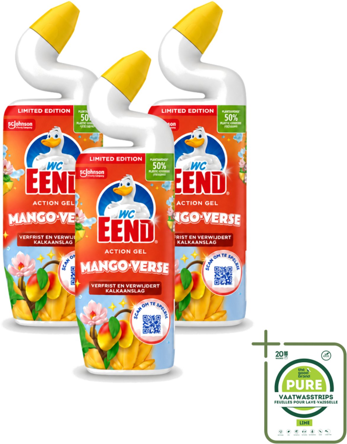 3 x WC Eend – Toiletgel – Action Gel Mango Fresh – 750 ml - Grootverpakking - Vaatwasstrips - Toiletreiniger - Wc Reinigen - Kalkaanslag Verwijderen - Toilet Schoonmaken - Toilet Hygiëne