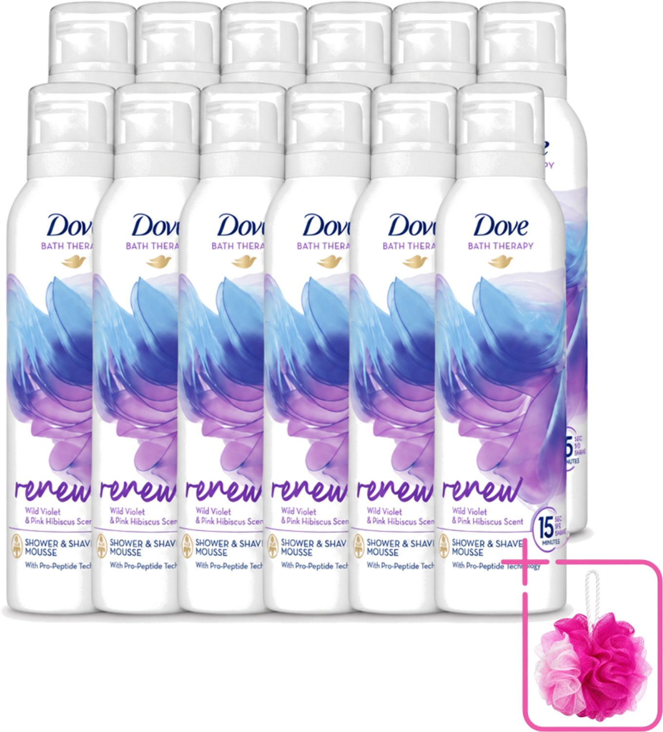 12 x Dove – Douche- & Scheerschuim – Bath Therapy Renew – 200 ml - Bulkverpakking - Douche en scheerschuim - Douchemop - Huidvernieuwing