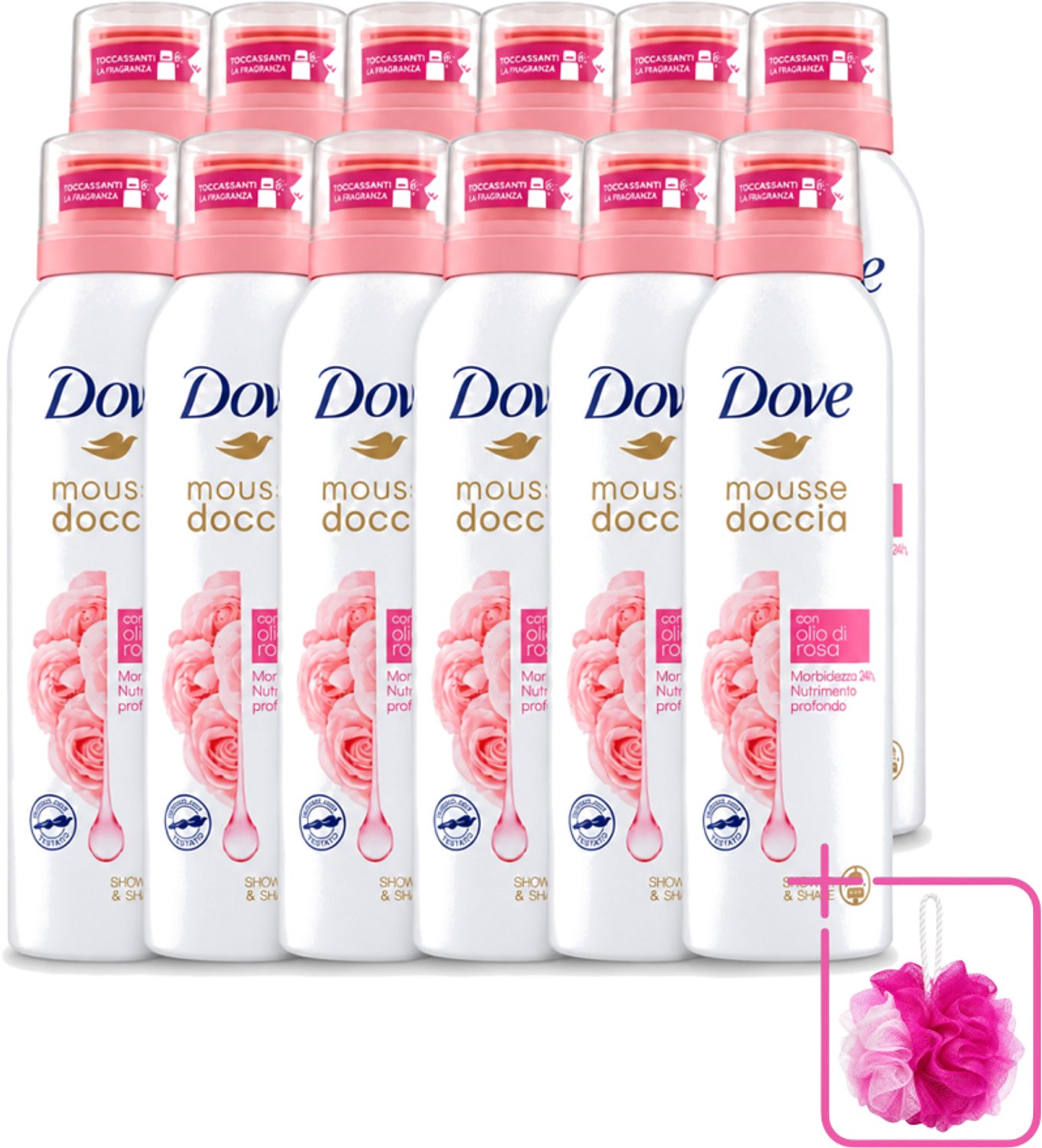 12 x Dove – Douchefoam – Rose Oil – 200 ml - Bulkverpakking - Douchefoam - Douchemop - Rozenolie