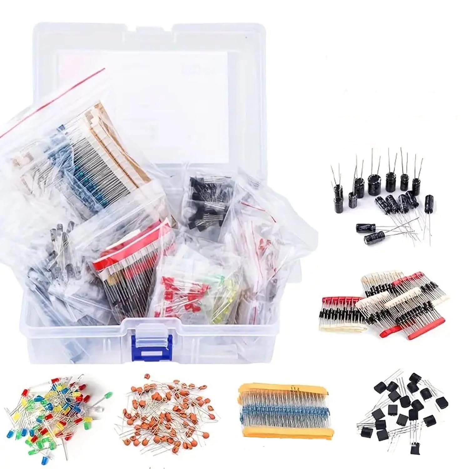 1400pcs 6 types electronic components classification kit led diodes ceramic capacitors resistors transistor components - ShopVlot