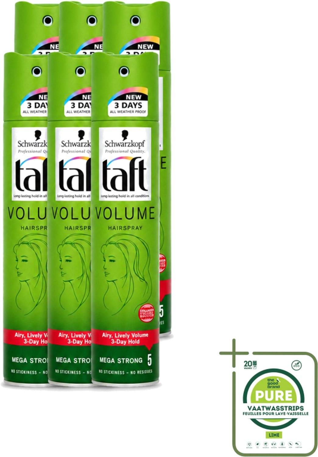 6 x Schwarzkopf - Taft - True Volume Haarspray - Mega Strong - Volumeboost & Fixatie - 250 ml - Grootverpakking - Haarspray - Volume - Fixatie - Fijn Haar - Vegan