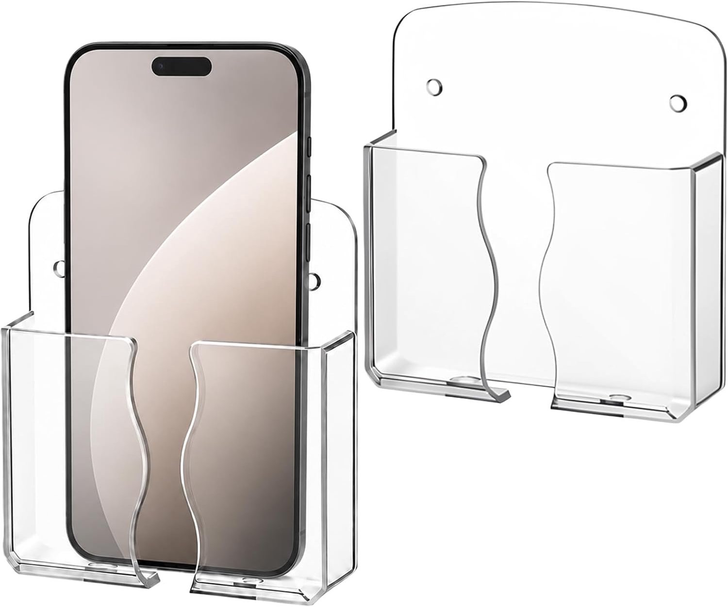 Muur telefoon houder 2 stuks - transparant - premium kwaliteit - houdt scherm zichtbaar - Homevero