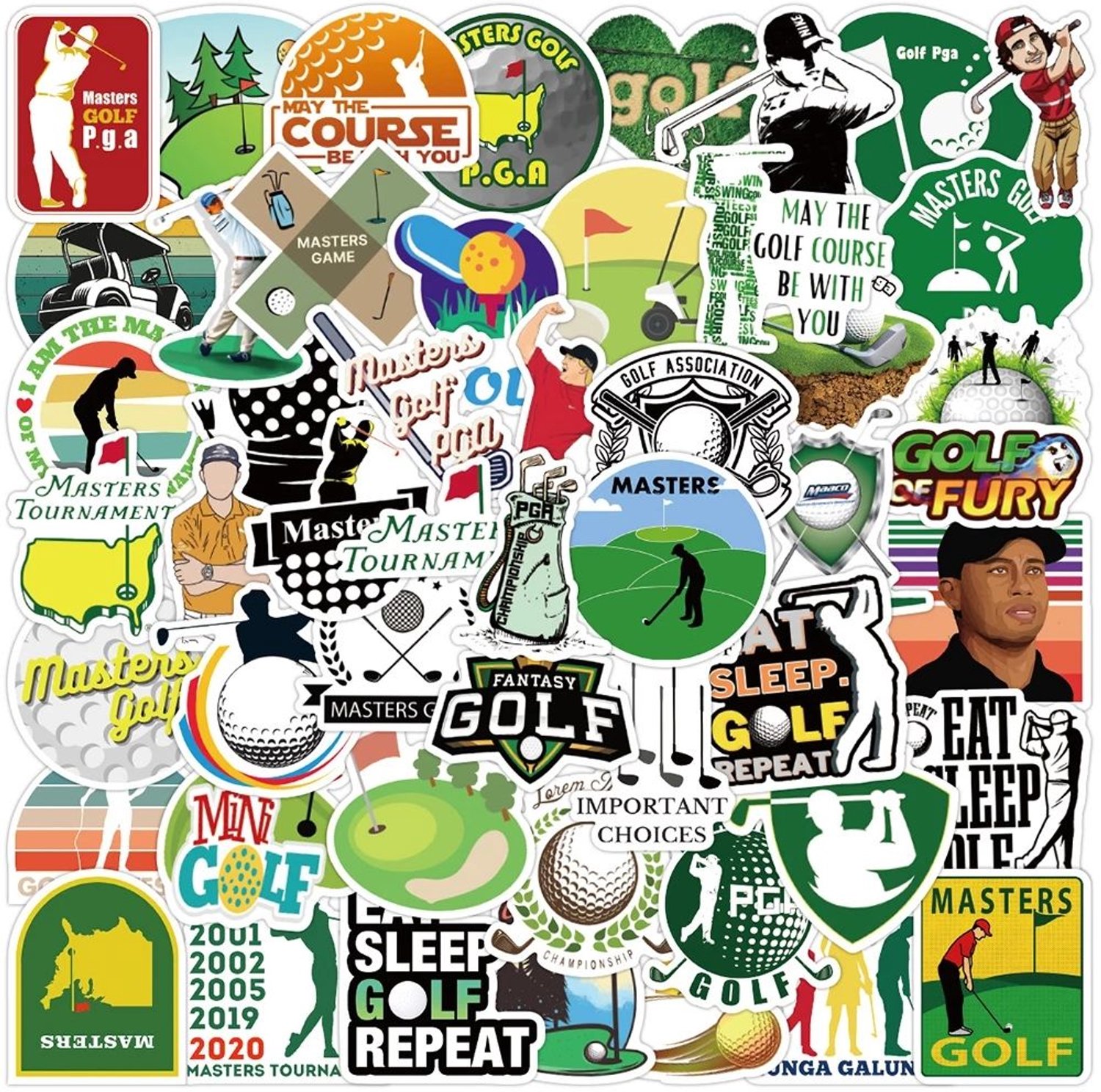 50x Waterdichte Vinyl Stickers Mix Golf - Fiets, Laptop, Koffer