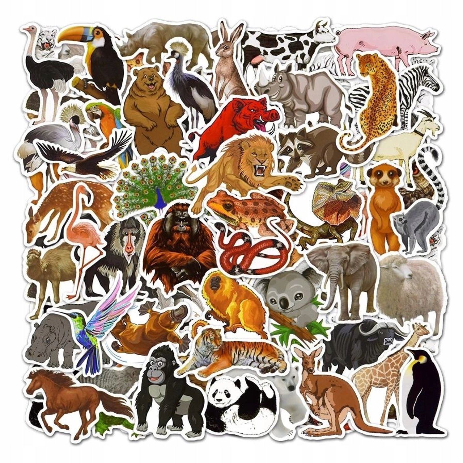 50x Merkloze Vinyl Stickers Mix Dieren - Waterdicht & Duurzaam