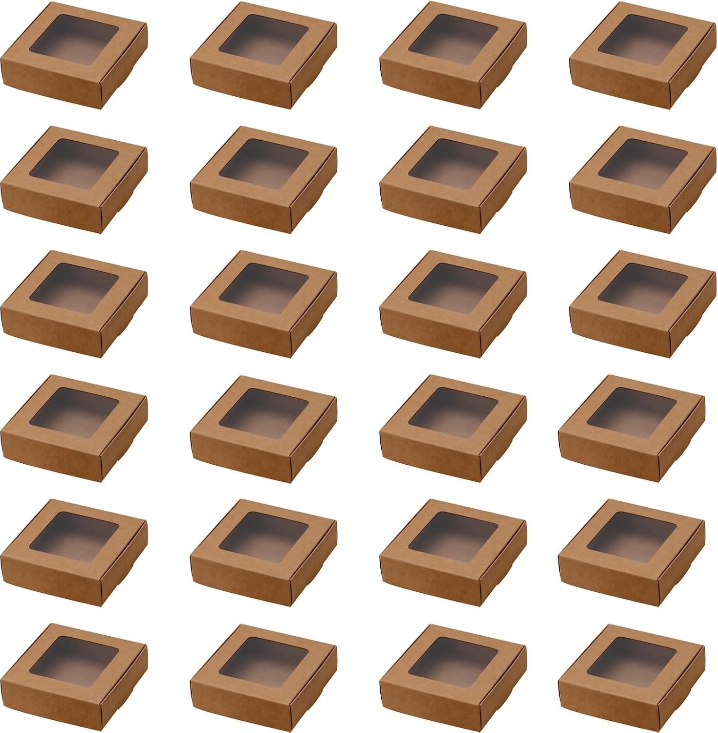 Creatieve Kraft Papieren Cadeauboxen - 24 Stuks, Transparante Vensterdozen voor Cookies en Snacks, Perfect voor Feestjes en Cadeaus